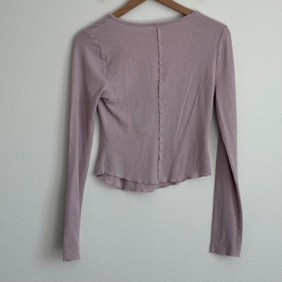 Intimately Free People Purple Ribbed Crop Top Boho Chic Long Sleeve Henley Cozy - Picture 7 of 7